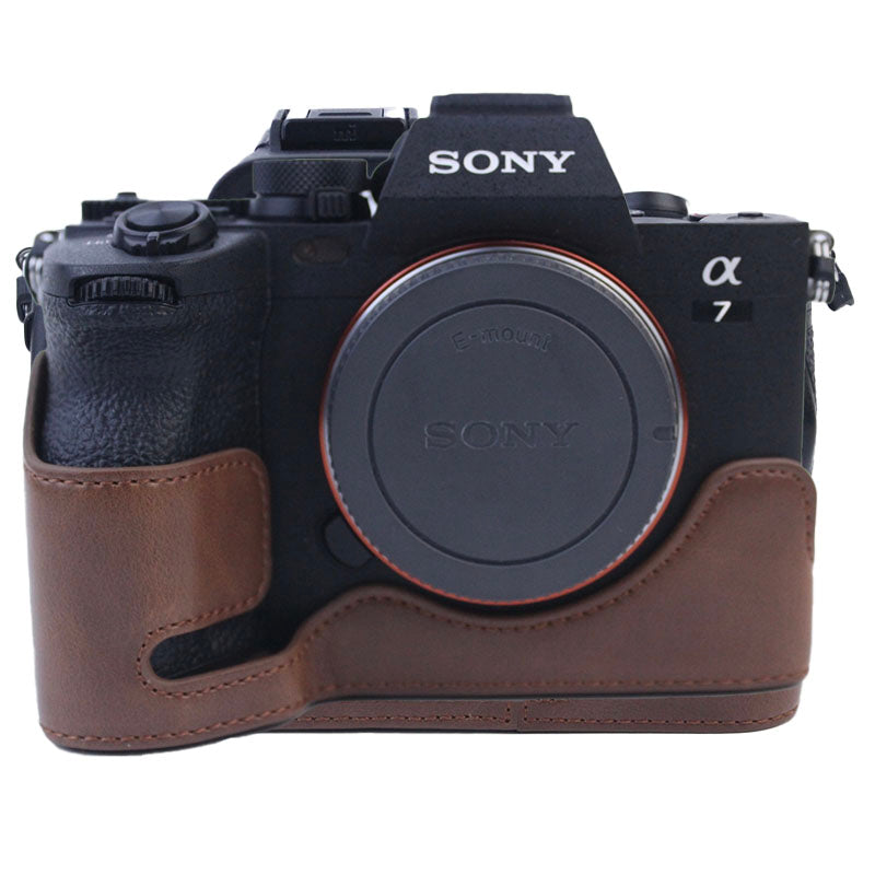 PU Leather Camera Bottom Case Protective Half Body Cover for Sony A7M4 / A1 / A7S III / A7S3 / A7R5 Camera - Coffee