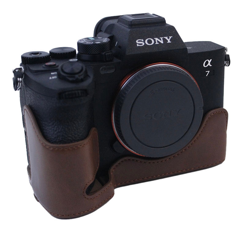 PU Leather Camera Bottom Case Protective Half Body Cover for Sony A7M4 / A1 / A7S III / A7S3 / A7R5 Camera - Coffee