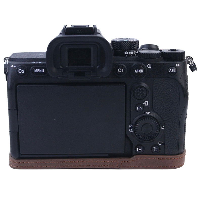 PU Leather Camera Bottom Case Protective Half Body Cover for Sony A7M4 / A1 / A7S III / A7S3 / A7R5 Camera - Coffee