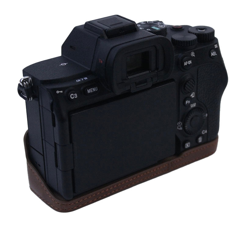 PU Leather Camera Bottom Case Protective Half Body Cover for Sony A7M4 / A1 / A7S III / A7S3 / A7R5 Camera - Coffee