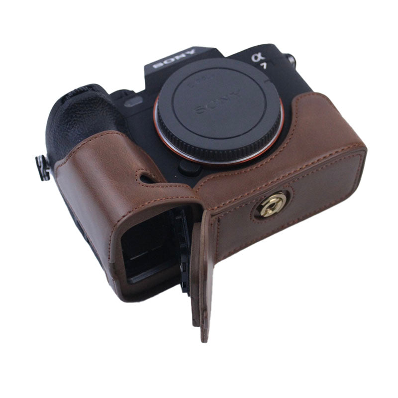 PU Leather Camera Bottom Case Protective Half Body Cover for Sony A7M4 / A1 / A7S III / A7S3 / A7R5 Camera - Coffee