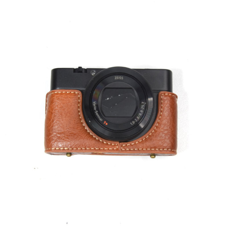 Detachable PU Leather Camera Case for Sony RX100M7/RX100M6/RX100M5/RX100M4/RX100M3/RX100M2 Portable Camera Carrying Case with Strap Magnetic Protective Bag - Brown