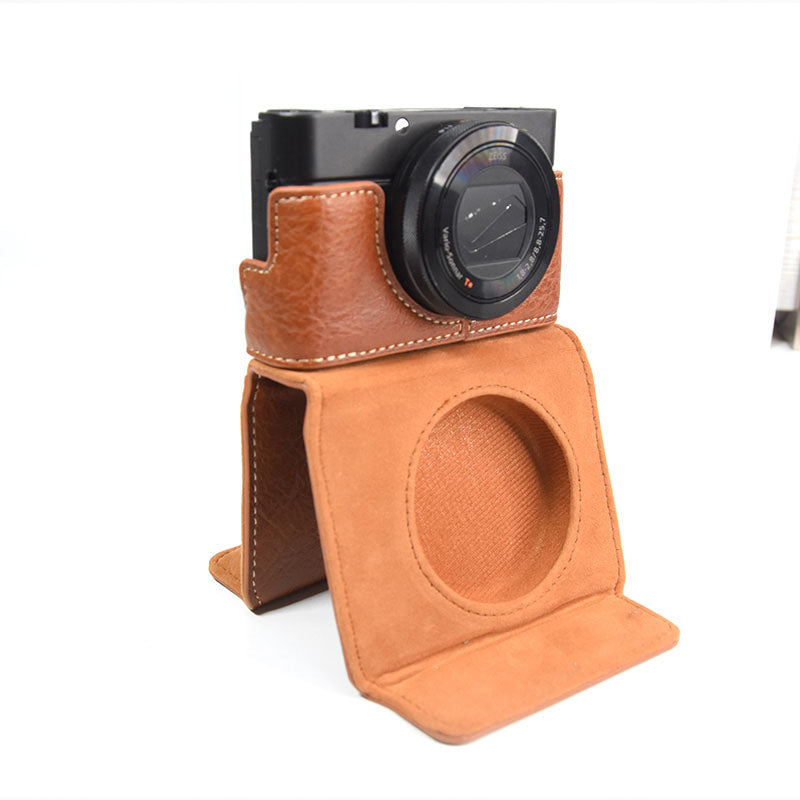 Detachable PU Leather Camera Case for Sony RX100M7/RX100M6/RX100M5/RX100M4/RX100M3/RX100M2 Portable Camera Carrying Case with Strap Magnetic Protective Bag - Brown