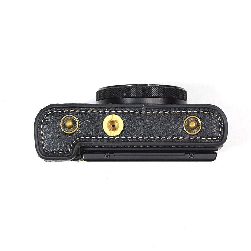 Detachable PU Leather Camera Case for Sony RX100M7/RX100M6/RX100M5/RX100M4/RX100M3/RX100M2 Portable Camera Carrying Case with Strap Magnetic Protective Bag - Black