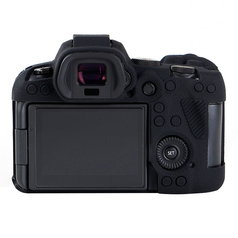 Uniqkart for Canon EOS R6 Litchi Texture Silicone DSLR Camera Protective Cover Case - Black
