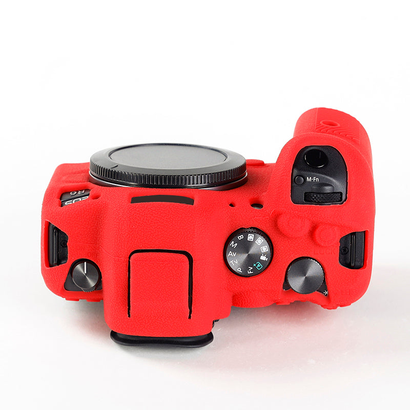 Uniqkart for Canon EOS R6 Litchi Texture Silicone DSLR Camera Protective Cover Case - Red