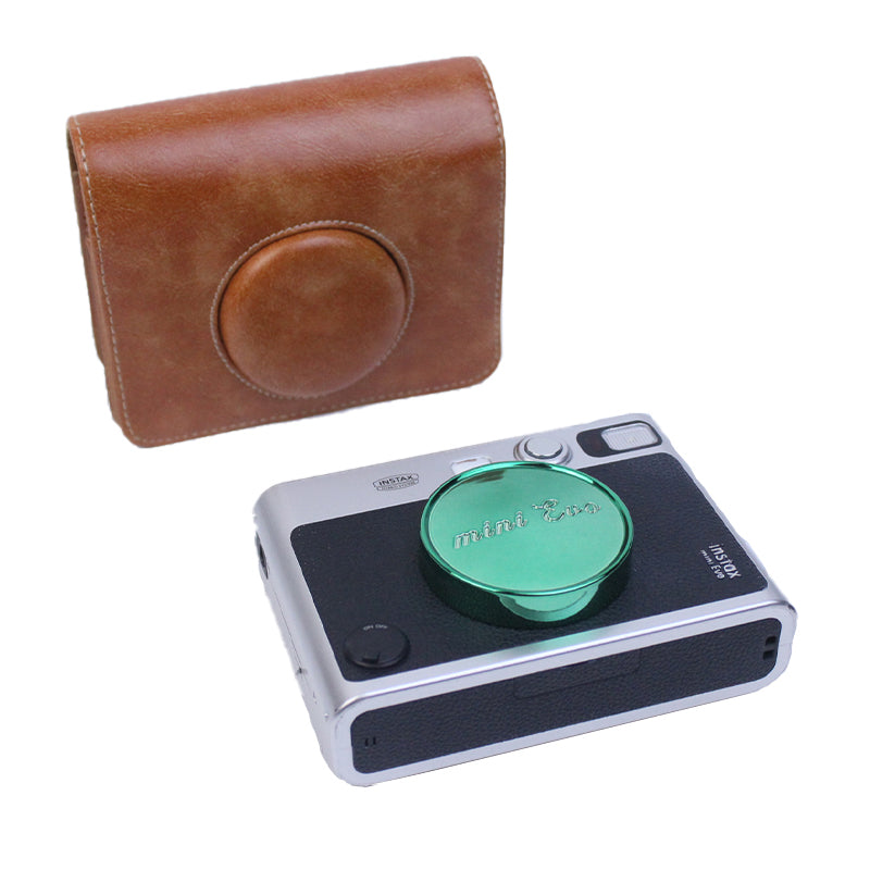 Uniqkart for Fujifilm Instax Mini Evo Horizontal Vintage PU Leather Camera Case Camera Bag with Shoulder Strap - Brown