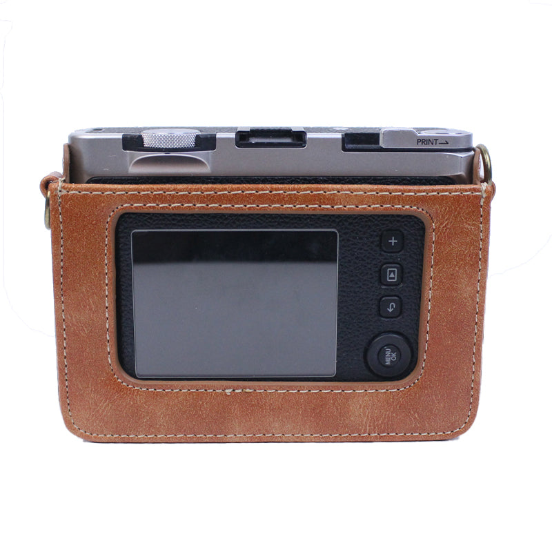 Uniqkart for Fujifilm Instax Mini Evo Horizontal Vintage PU Leather Camera Case Camera Bag with Shoulder Strap - Brown