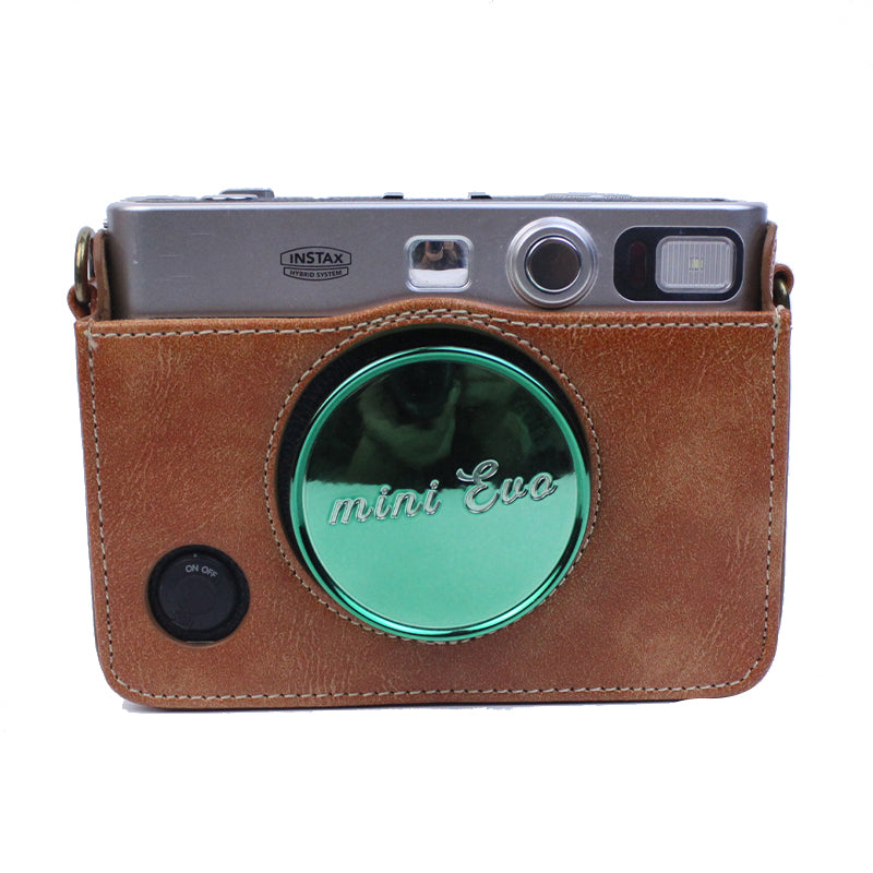 Uniqkart for Fujifilm Instax Mini Evo Horizontal Vintage PU Leather Camera Case Camera Bag with Shoulder Strap - Brown