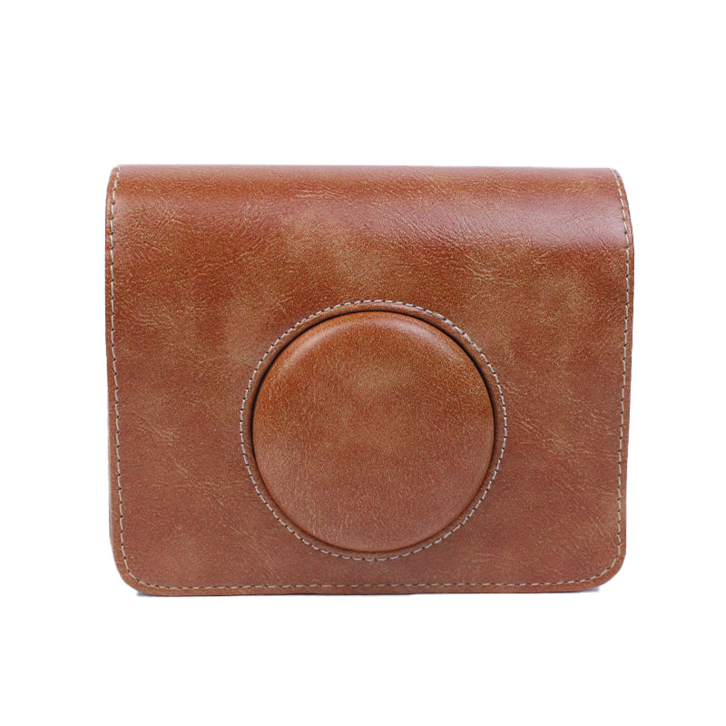 Uniqkart for Fujifilm Instax Mini Evo Horizontal Vintage PU Leather Camera Case Camera Bag with Shoulder Strap - Brown