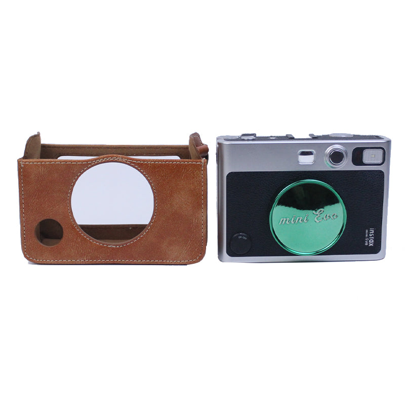 Uniqkart for Fujifilm Instax Mini Evo Horizontal Vintage PU Leather Camera Case Camera Bag with Shoulder Strap - Brown
