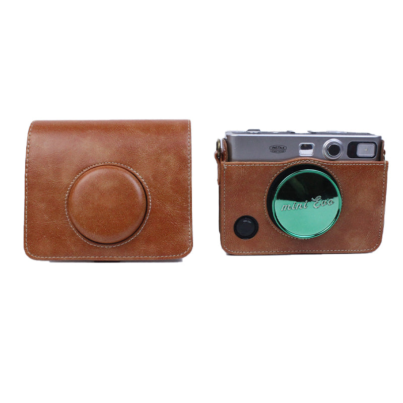 Uniqkart for Fujifilm Instax Mini Evo Horizontal Vintage PU Leather Camera Case Camera Bag with Shoulder Strap - Brown