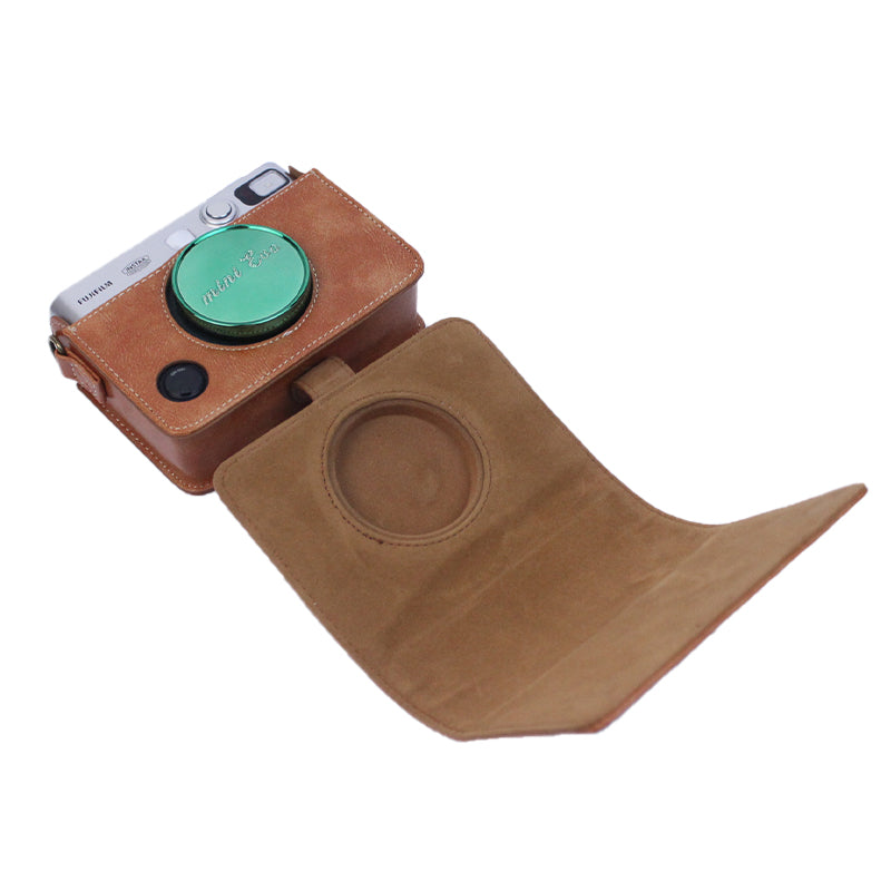 Uniqkart for Fujifilm Instax Mini Evo Horizontal Vintage PU Leather Camera Case Camera Bag with Shoulder Strap - Brown