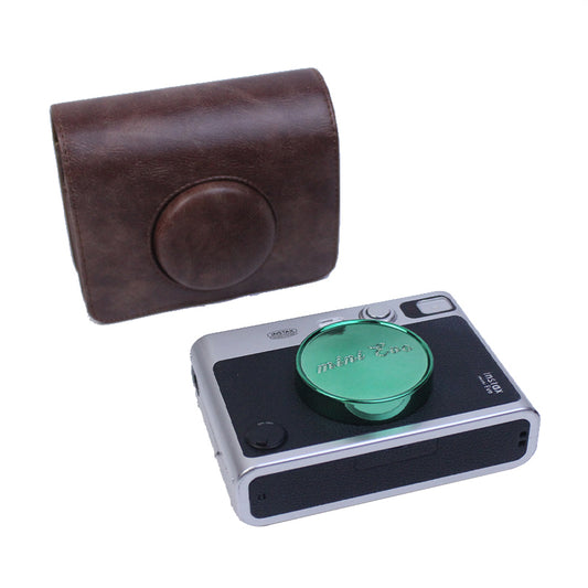 Uniqkart for Fujifilm Instax Mini Evo Horizontal Vintage PU Leather Camera Case Camera Bag with Shoulder Strap - Coffee