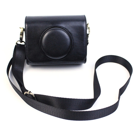 PU Leather Camera Bag for Sony ZV-1 Camera Shoulder Bag Horizontal Style Protective Cover - Black