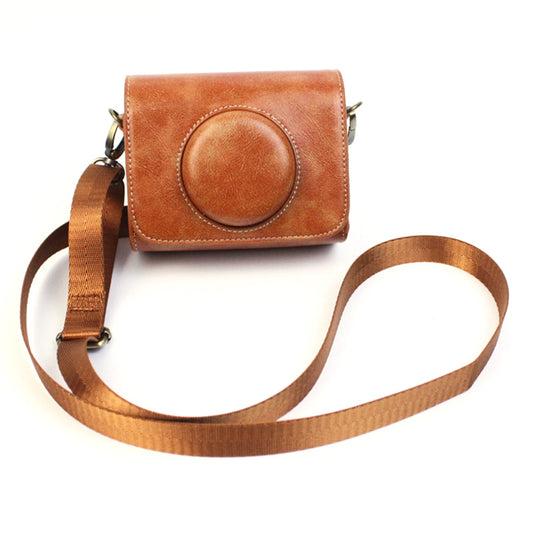 PU Leather Camera Bag for Sony ZV-1 Camera Shoulder Bag Horizontal Style Protective Cover - Brown
