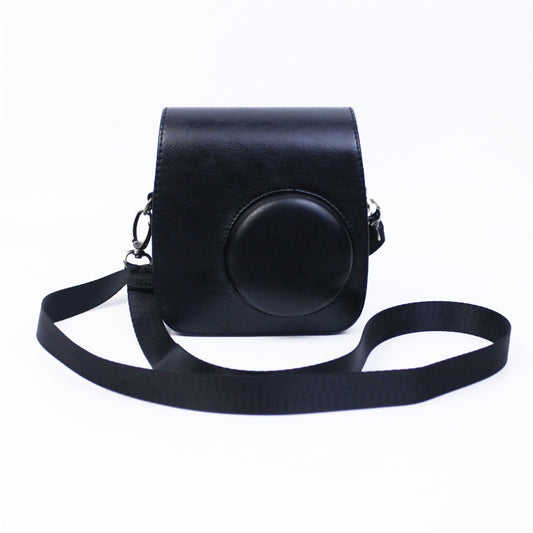 Instant Camera Case for Fujifilm Instax mini 7+, PU Leather Bag with Shoulder Strap - Black