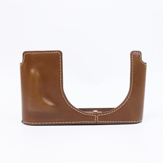 Uniqkart for Leica Q2 Fashionable Leather Detachable Camera Bottom Case Protective Half Body Cover Holder - Brown