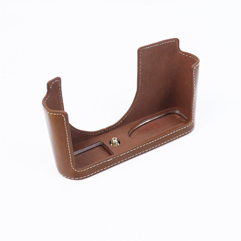 Uniqkart for Leica Q2 Fashionable Leather Detachable Camera Bottom Case Protective Half Body Cover Holder - Brown