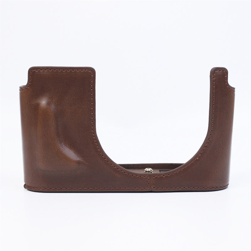 Uniqkart for Leica Q2 Fashionable Leather Detachable Camera Bottom Case Protective Half Body Cover Holder - Coffee