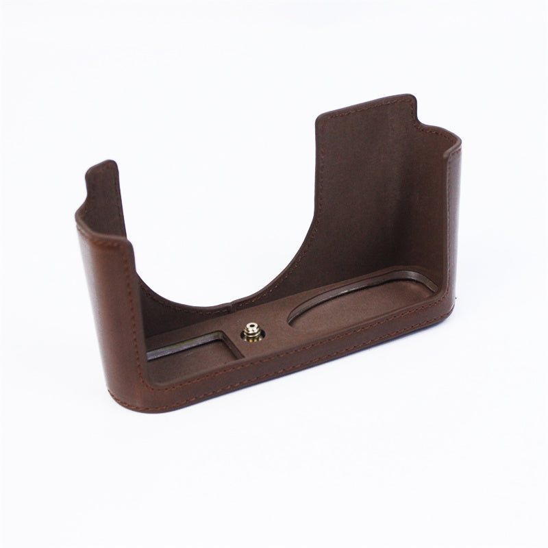 Uniqkart for Leica Q2 Fashionable Leather Detachable Camera Bottom Case Protective Half Body Cover Holder - Coffee