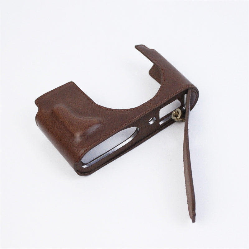 Uniqkart for Leica Q2 Fashionable Leather Detachable Camera Bottom Case Protective Half Body Cover Holder - Coffee