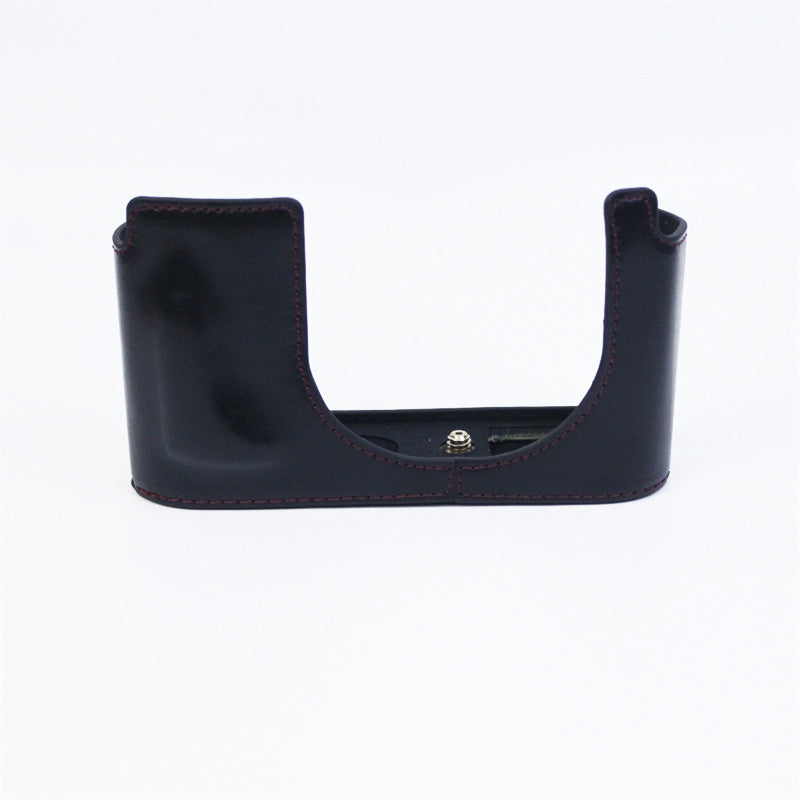 Uniqkart for Leica Q2 Fashionable Leather Detachable Camera Bottom Case Protective Half Body Cover Holder - Black