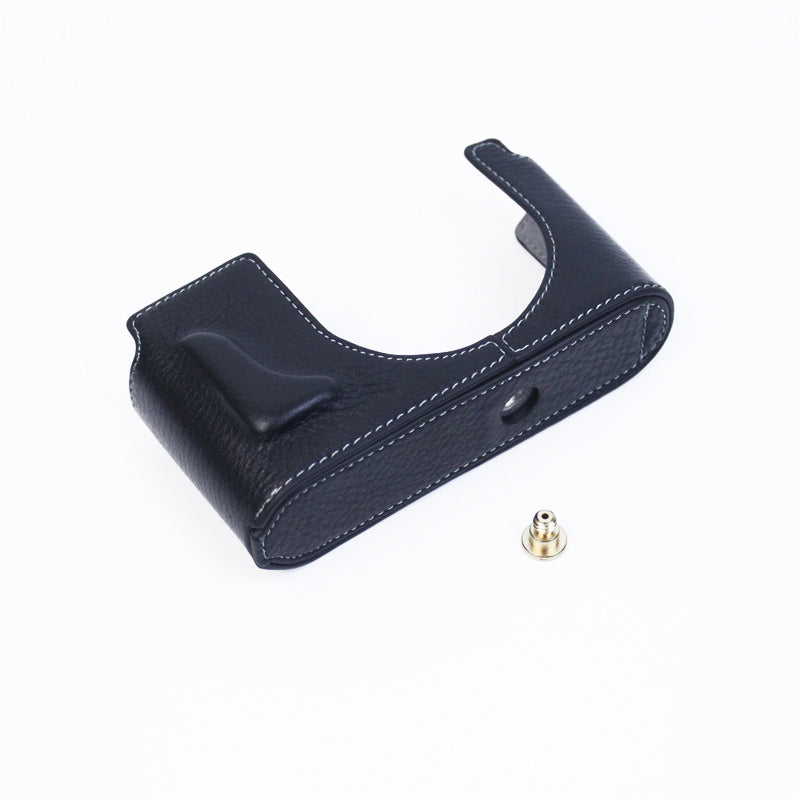Uniqkart for Leica Q2 Camera Bottom Case Genuine Leather Detachable Protective Half Body Cover Holder - Black