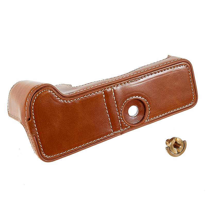 Uniqkart for Fujifilm XT4/X-T4 PU Leather Camera Bottom Case Protective Half Body Cover with Battery Opening - Brown