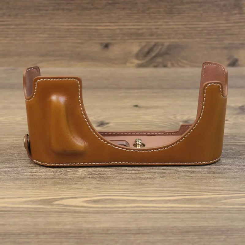 Uniqkart for Leica M11 PU Leather Camera Bottom Case Battery Opening Design Protective Half Body Cover - Brown