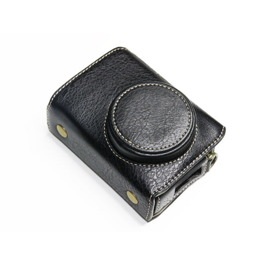 Uniqkart for Ricoh GR II Detachable PU Leather Camera Bag Battery Opening Design Protective Cover with Shoulder Strap - Black