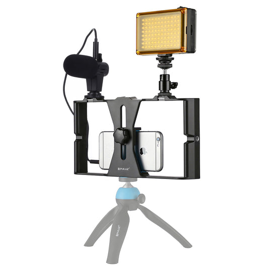 Puluz PKT3022 3-in-1 Mobile Video Recording Video Rig Kits [Microphone+Vlogging Rig+ Fill Light] - Blue