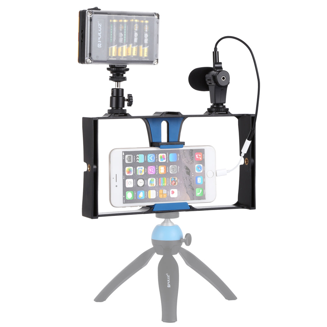 Puluz PKT3022 3-in-1 Mobile Video Recording Video Rig Kits [Microphone+Vlogging Rig+ Fill Light] - Blue