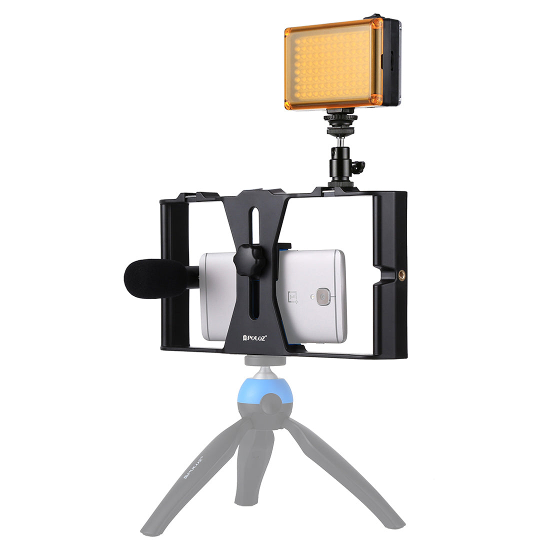 Puluz PKT3022 3-in-1 Mobile Video Recording Video Rig Kits [Microphone+Vlogging Rig+ Fill Light] - Blue