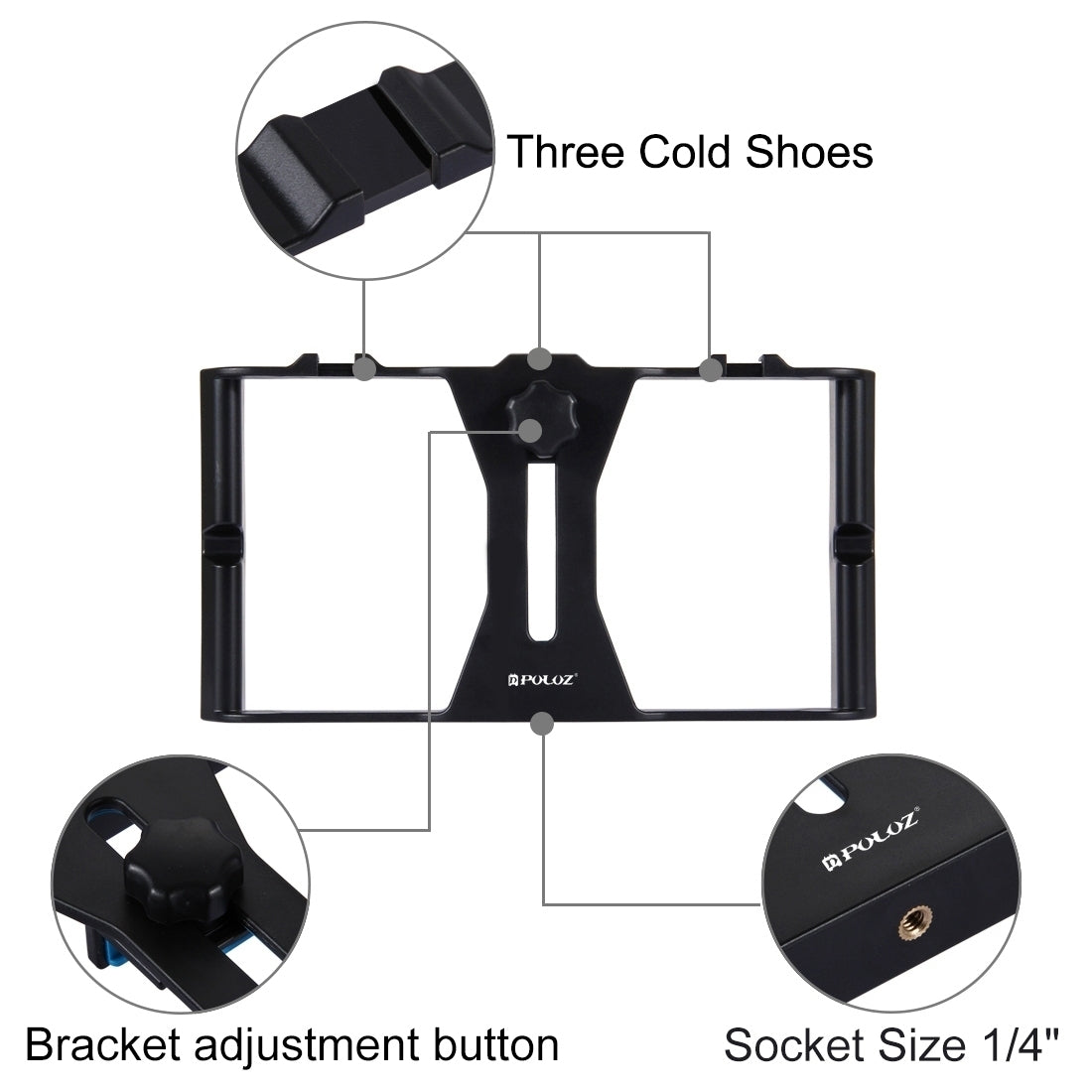 Puluz PKT3023 4-in-1 Mobile Video Recording Video Live Set [Microphone+Vlogging Rig+ Fill Light+Tripod Mount] - Black / Blue