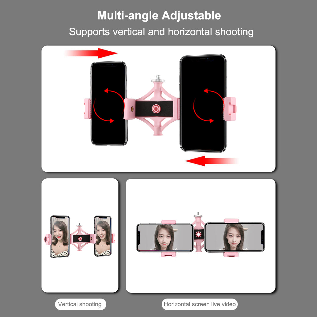 PULUZ Mobile Phone with Multi-stand Live Broadcast Double Stand - Pink/Black