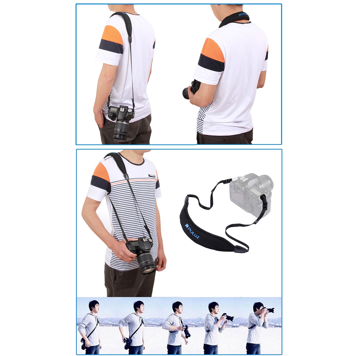 Puluz PU6003 Anti-Slip Soft Diving Pad Single Shoulder Camera Strap for SLR / DSLR Cameras - Black