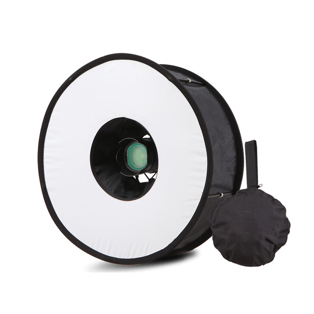 45cm Foldable Ring Speedlite Flash Diffuser Macro Shoot Round Softbox for Canon Nikon Speedlight - Black