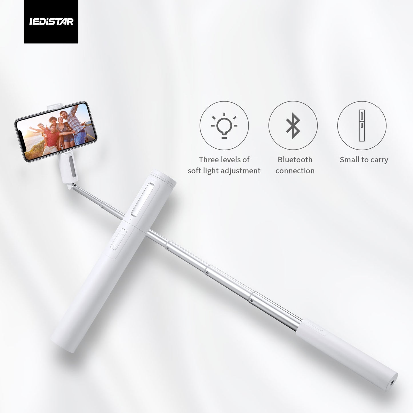 DX-50 Wireless Bluetooth Foldable Selfie Stick Mobile Phone Fill Light Lighting Function Selfie Stick Self-Timer Live Video - White