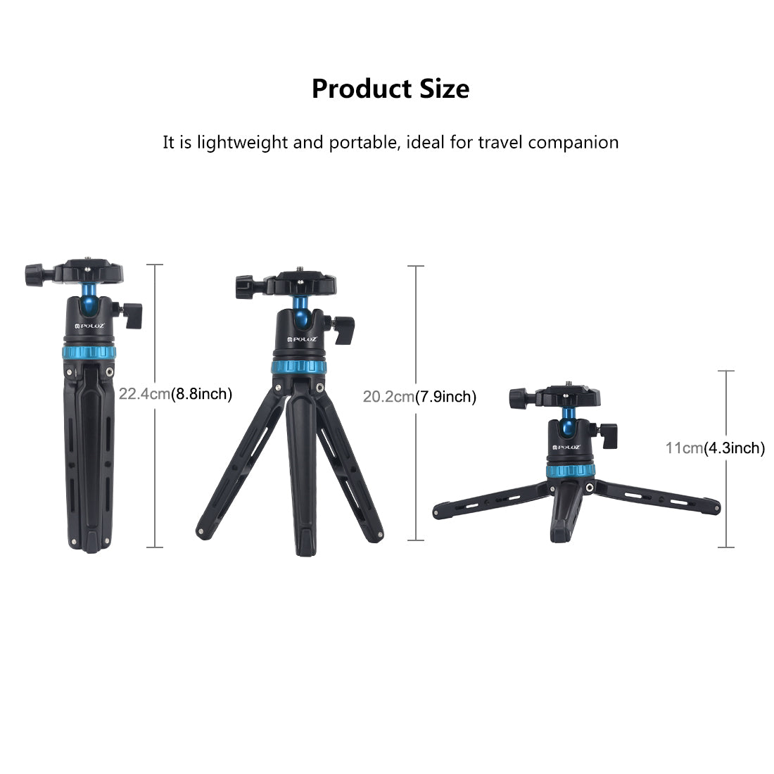 PULUZ Mini Adjustable Metal Desktop Tripod Mount with 360 Degree Ball Head for DSLR &amp; Digital Cameras - Blue