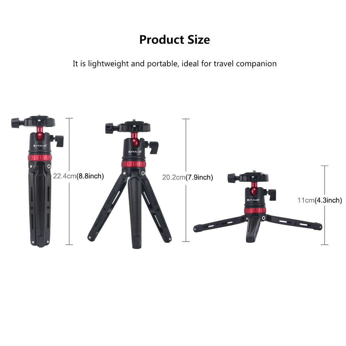 PULUZ Mini Adjustable Metal Desktop Tripod Mount with 360 Degree Ball Head for DSLR &amp; Digital Cameras - Red