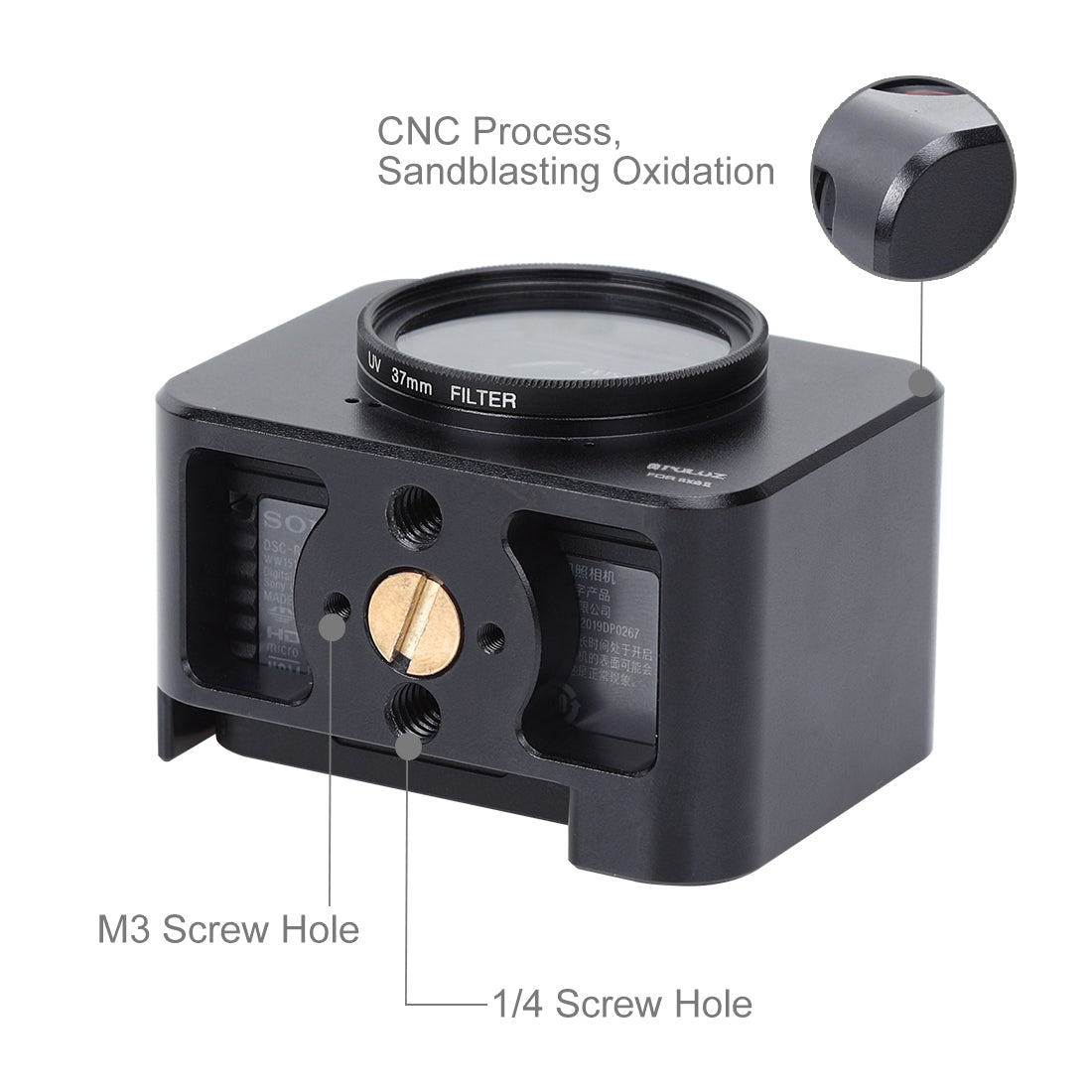 PULUZ Aluminum Alloy Protective Cage + 37mm UV Filter Lens + Lens Sunshade with Screws and Screwdrivers for Sony RX0 II