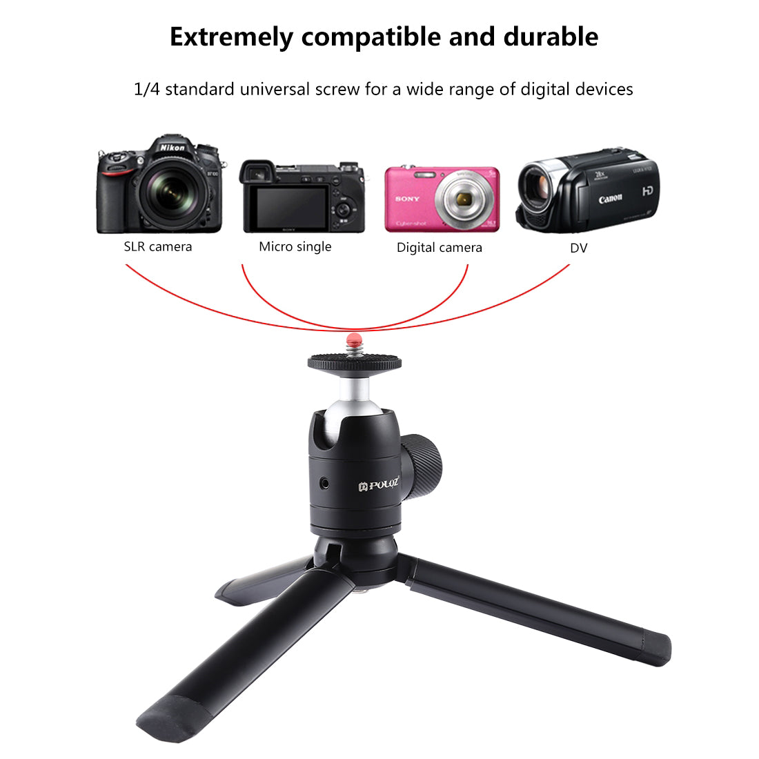 PULUZ PKT44 Mini Pocket Metal Desktop Tripod Mount with 1/4 inch Screw for DSLR &amp; Digital Cameras
