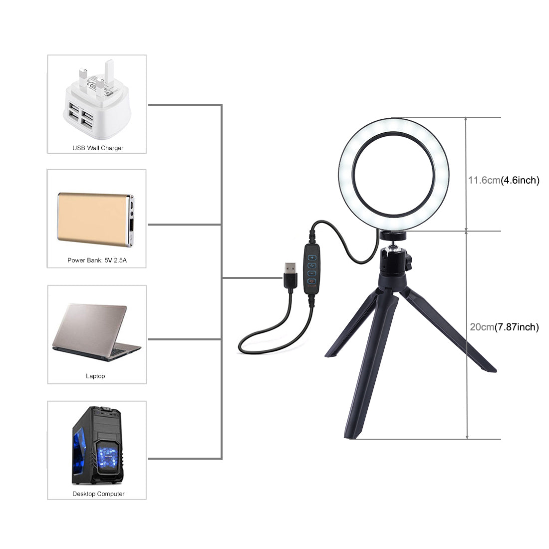 PULUZ 30cm Photo Softbox Portable Folding Studio Shooting Tent Box + 4.6 inch Ring LED Light Kits with 6 Colors Backdrops (Red, Green, Yellow, Blue, White, Black)