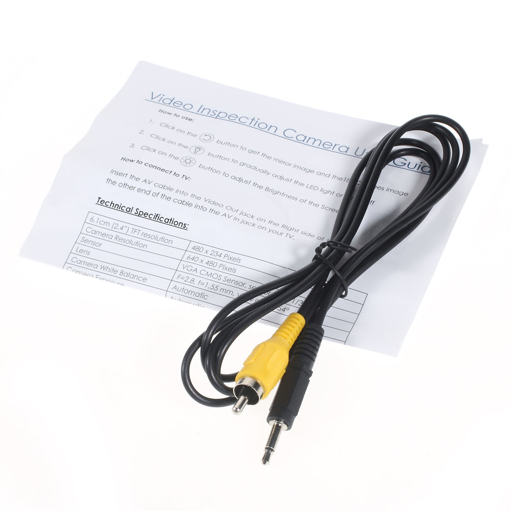 480P Portable Video Inspection Camera 1m Probe 2.4-inch Monitor IP67 Waterproof AV-OUT