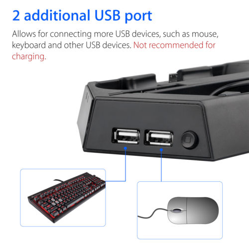 PS4 Console Ultra Thin Vertical Stand Charger with Dual Cooling Fan / 2 USB Charging Ports - Black