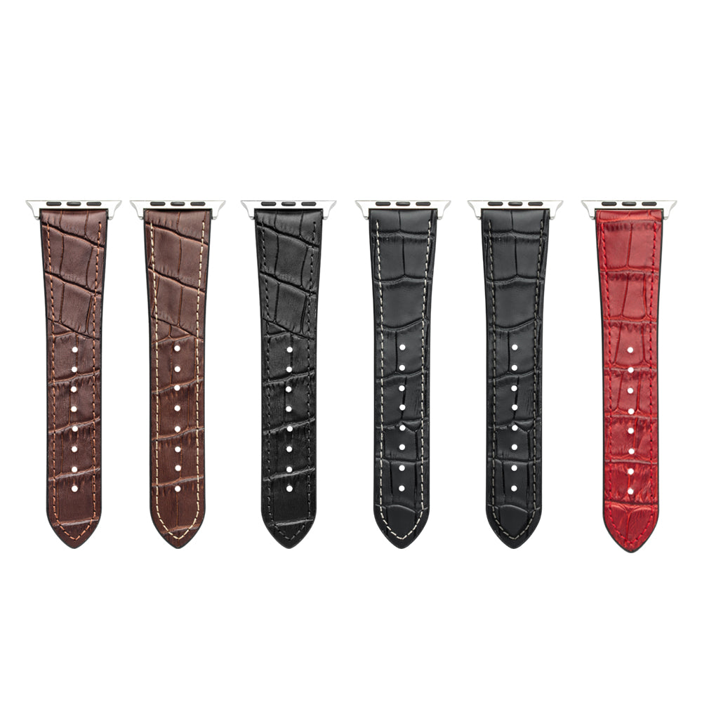 Uniqkart Top-layer Cowhide Leather Watch Strap Replacement for Apple Watch Series 8 7 41mm / Series 6 SE / SE(2022) 5 4 40mm / Series 3 2 1 38mm - Red