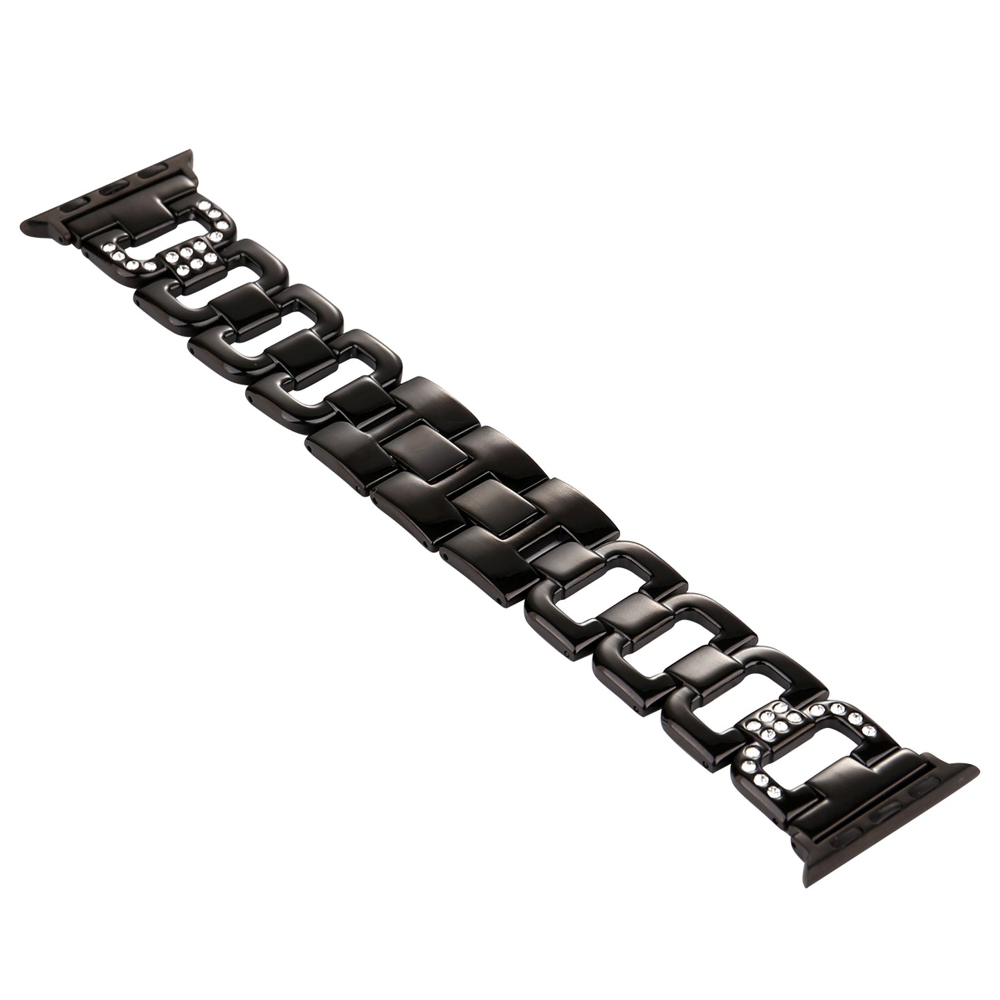 D-shape Rhinestone Decor Anti-rust Stainless Steel Watch Band for Apple Watch Series 8 7 41mm / Series 6 SE / SE(2022) 5 4 40mm / Series 3 2 1 38mm - Black