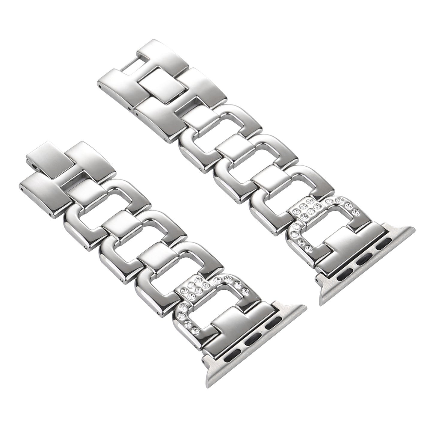 D-shape Rhinestone Decor Anti-rust Stainless Steel Watch Strap for Apple Watch Series 8 7 41mm / Series 6 SE / SE(2022) 5 4 40mm / Series 3 2 1 38mm - Silver