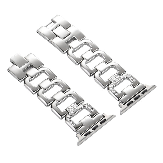 D-shape Rhinestone Decor Anti-rust Stainless Steel Watch Strap for Apple Watch Series 8 7 41mm / Series 6 SE / SE(2022) 5 4 40mm / Series 3 2 1 38mm - Silver